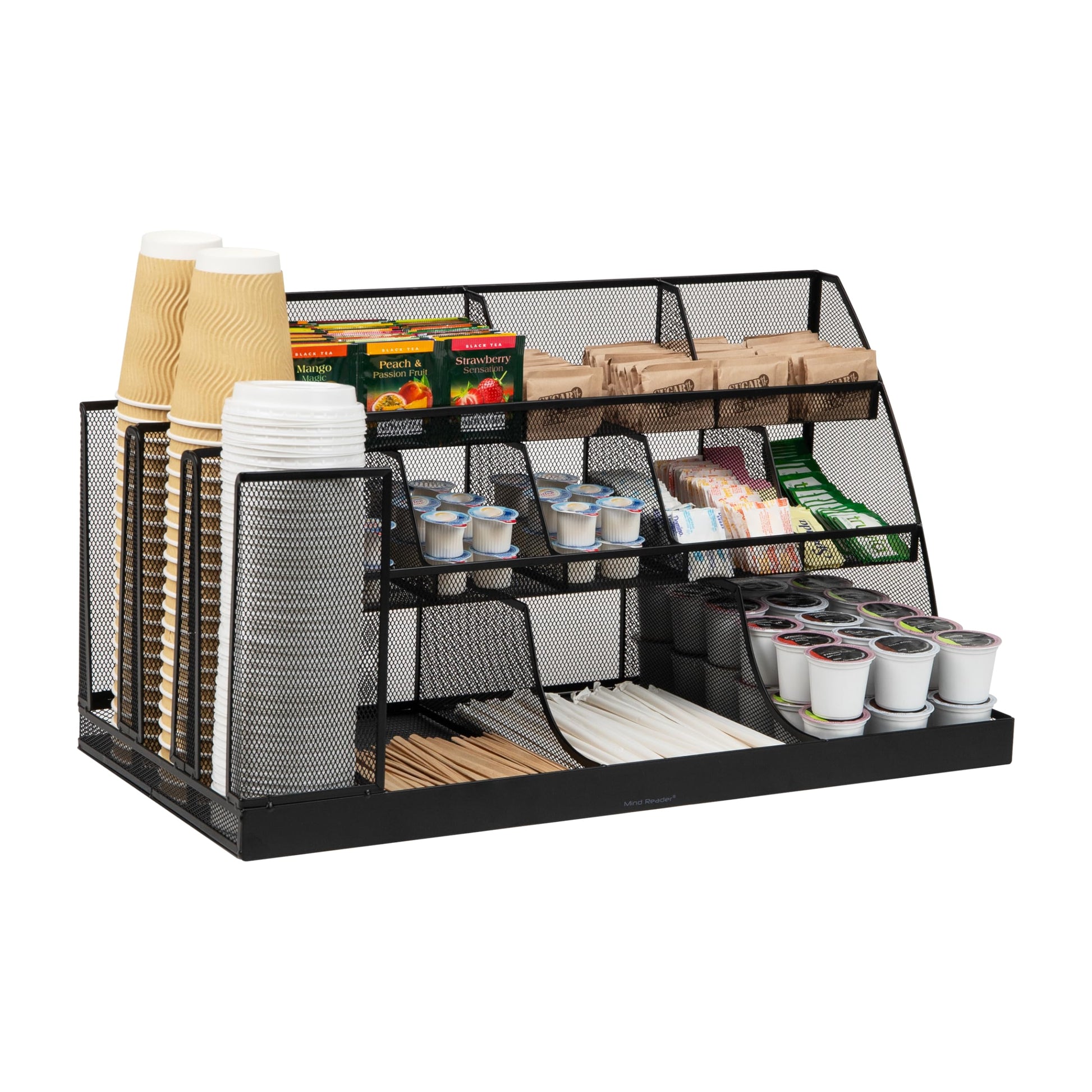 Mind Reader Cup and Condiment Station, Breakroom Countertop Organizer, 3-Tier Storage for Office