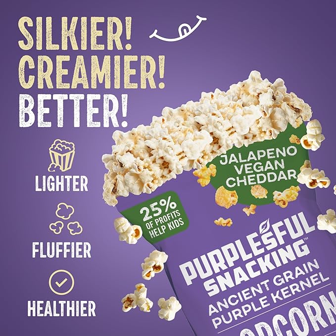Purplesful Purple Corn Popcorn, Silkier, Creamier & Healthy Popcorn, Vegan-Friendly, Non-GMO, Flavorful Popped Corn Gourmet Snack, Jalapeno Cheddar, Big Bulk Pack - 4.8 Oz Per Pack (Pack of 3)