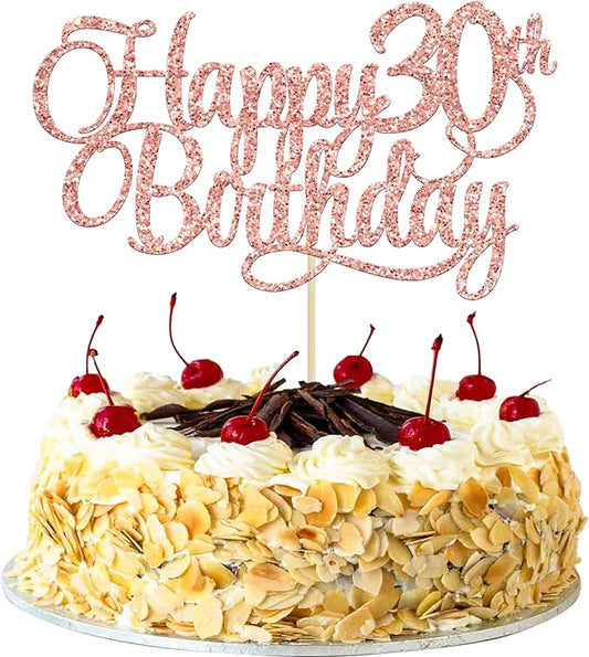1 Pack Happy 30th Birthday Cake Topper Rose Gold Glitter Number 30 Thirty Years Old Birthday Cake Pick Decoration For 30th Birthday Celebrating Anniversary Party Supplies