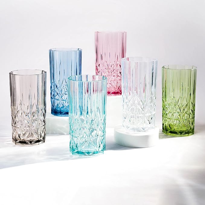 BELLAFORTE Shatterproof Tritan Tall Tumbler, Set of 4, 18oz - Myrtle Beach Glasses Drinking - Unbreakable Plastic Drinking Glasses for Gifting, Parties - BPA Free - Dishwasher Safe - Assorted