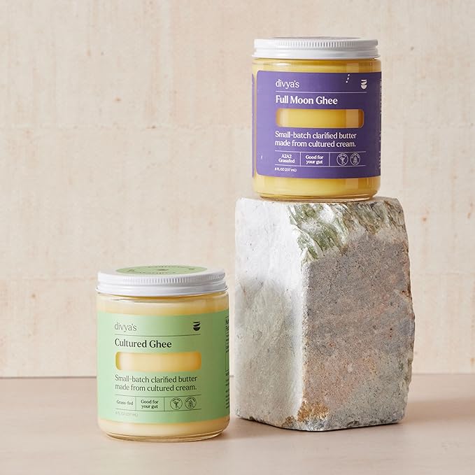 Divya's Cultured Ghee - 8 oz Grass-Fed Ghee Clarified Butter - Great For Cooking Meals & Promotes Gut Health - Non-GMO, Gluten Free, Keto Friendly, Ayurvedic Ghee Butter