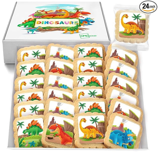 Dinosaur Cookies Individually Wrapped Dino Jurrasic themed Theme Party Favors 24 Pack Bulk for Kids Birthday Party Sugar Cookie T-Rex