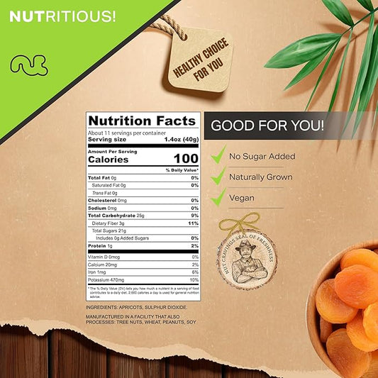 NUT CRAVINGS - Sun Dried Turkish Apricots, No Sugar Added, Unsweetened (16oz, 1 LB) Bulk Dry Fruits Packed Fresh in Resealable Bag - Sweet Healthy Snack, Naturally Grown, Vegan, Kosher