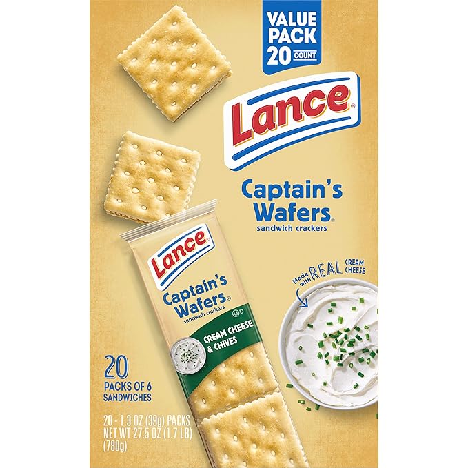 Lance Sandwich Crackers, Captain's Wafers Cream Cheese & Chives, 20 Count Box (Pack of 6)