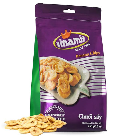 Vinamit Dried Banana Chips | Unsweetened Banana Chips | 8.8 oz Bag | Naturally Sweet, Non-GMO, Gluten-Free & No Added Sugar | Rich in Potassium | Ideal for Travel, Healthy Snacking