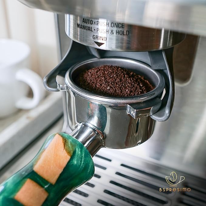 54mm Bottomless Portafilter Modern Handle ??Includes Stainless Steel Naked Basket ??Fits Breville Barista Express & 54mm Breville Espresso Machines - Espresso Machine Accessories ??Green