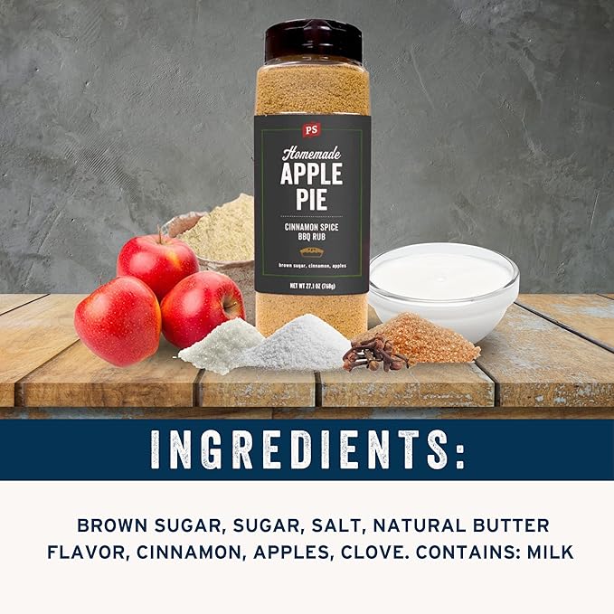 PS Seasoning Apple Pie Rub- Sweet & Smoky Cinnamon BBQ Seasoning for Smoking, Grilling, Baking- Buttery Apple Cinnamon Dry BBQ Rubs and Spices for Grilling Pork Chops, Ribs, Tenderloin, Turkey, 27.1oz
