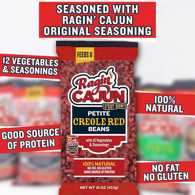 Ragin' Cajun Seasoned Petite Red Beans - 16 oz Bag, Gluten-Free, No MSG - Authentic Louisiana Creole Bean Mix