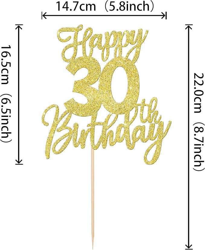 1 PCS Happy 30th Birthday Cake Topper Glitter Cheers to 30 Years Birthday Cake Pick Thirty Hello 30 Fabulous Cake Decoration for Happy 30th Birthday Anniversary Party Decorations Supplies Gold