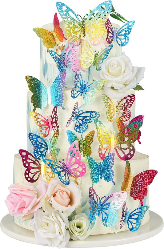 Gyufise 36Pcs Butterfly Cupcake Toppers Lively Art 3D Butterfly Cupcake Decorations Butterfly Cake Toppers Baby Shower Wedding Anniversary Kids Birthday Party Cake Wall Decorations Supplies Colorful