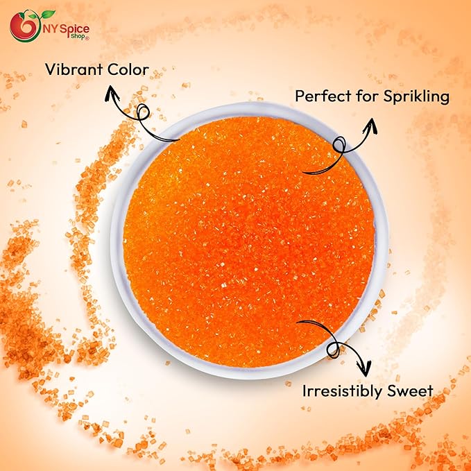 NY Spice Shop Orange Sanding Sugar - 8 Ounce Sweet Colorful Edible Sprinkles For Candy Dish - Sugar Sprinkles For Cake Decorating Cookies Basket & Dishes
