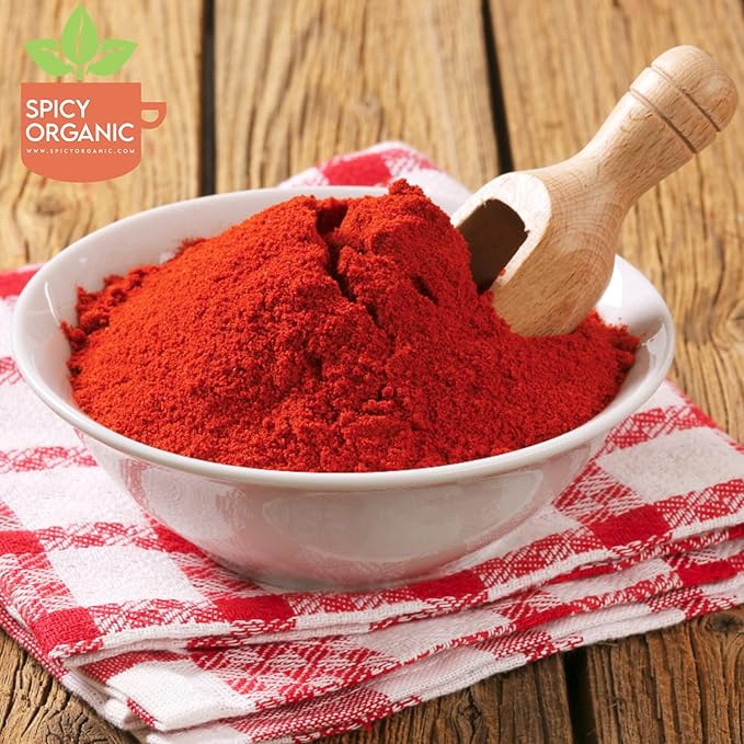 SPICY ORGANIC Red Chili Powder - USDA Certified Organic, Non-GMO - Perfect for adding a smoky, spicy flavor to soups, stews, chili, and more. No Added Preservatives and Color - 45 Servings Per Container, 8Oz (227 grams)