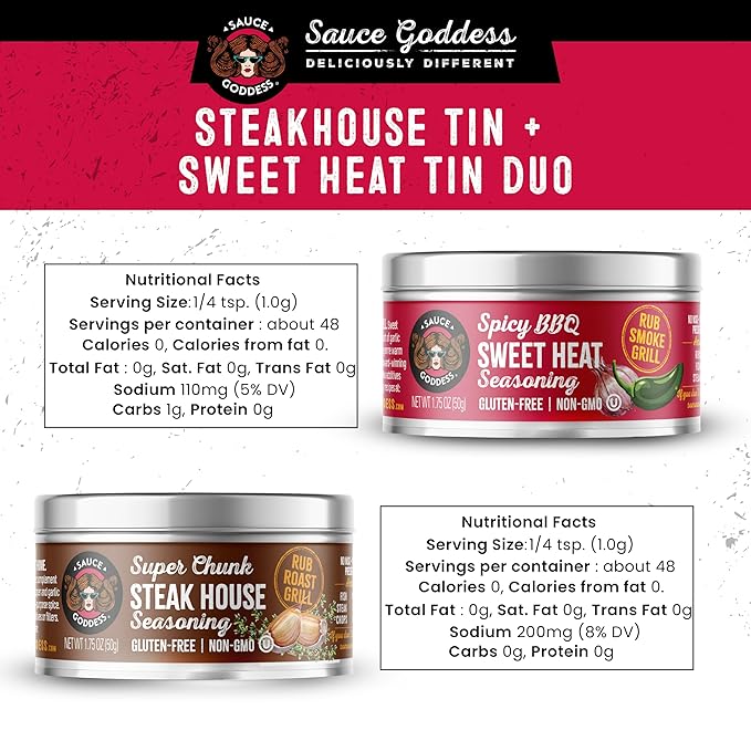 Sauce Goddess - BBQ Sweet Heat & Super Chunk Steakhouse Rub - Spicy-Sweet, Savory, Gluten-Free, No MSG, No Sugar ??2-Pack (1.75oz each)