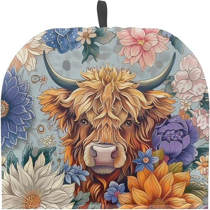 Highland Cow Tea Cozy for Teapot - Insulated Showy Flower Pot Cover, Bohemia Cattle Wildlife Kettle Kitchen Dust Cover