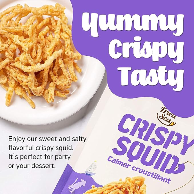 Calamari Chips Made with Real Squid [ 3 PACK ] Crunch + Crispy Healthy Snacks, Low Calorie Finger Food, Asian Snack ON THE GO by [FRIED SEA] <180 calories> Made in Korea