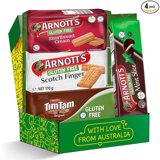 Gluten Free Biscuit Variety Pack ??4-Pack Assortment Featuring Tim Tam, Scotch Finger, Mint Slice & Shortbread Creams ??Classic Australian Biscuits Made Gluten Free
