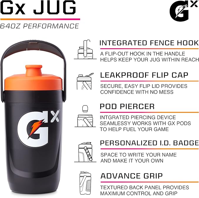 Gatorade Gx Performance Jug, 64oz, Leakproof, Non Slip Grip, Great for Athletes, Navy