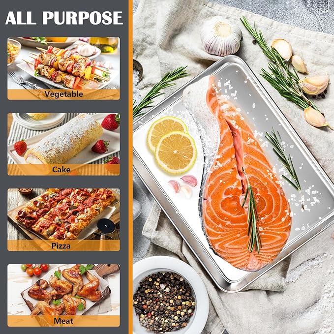 2Pcs Baking Sheet Pan Set, Joyfair Stainless Steel Cookie Sheets, Commercial Metal Pans Toaster Oven Tray Bakeware for Jelly Roll/Bread/Bacon, Heavy Gauge, Rust-free & Dishwasher Safe (9 Inch)