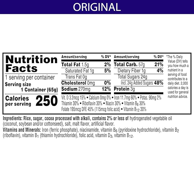 Kellogg's Cocoa Krispies Cold Breakfast Cereal Cups, Kids Snacks, Cereal Cups to Go (12 Cups)