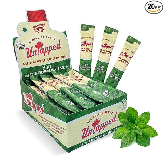 UnTapped Mint Maple Syrup Energy Gels 20 Gels | Organic Pure Vermont Maple Syrup with Real Mint | Gluten-Free, Low Glycemic | Natural Fuel for Running, Cycling & Endurance
