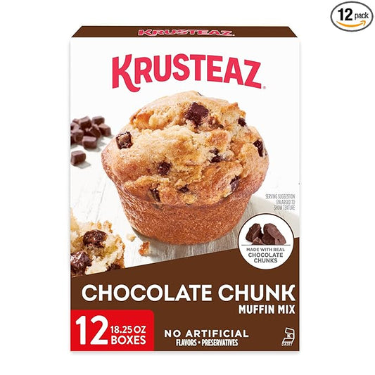 Krusteaz Chocolate Chunk Muffin Mix, With Real Chocolate, No Artificial Flavors or Preservatives, 18.25-ounce Boxes (Pack of 12)