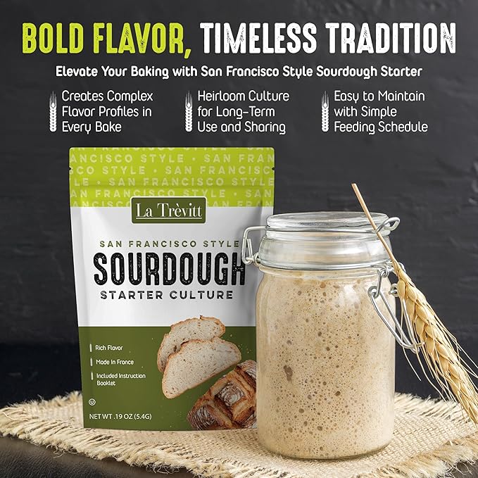 Sourdough Starter Culture San Francisco Style - Homemade Artisan Bread - Fast Activating Sourdough Starter Culture - Dehydrated Live Culture Bread Mix - Easy Instruction Manual- KOSHER - By LA Trevitt