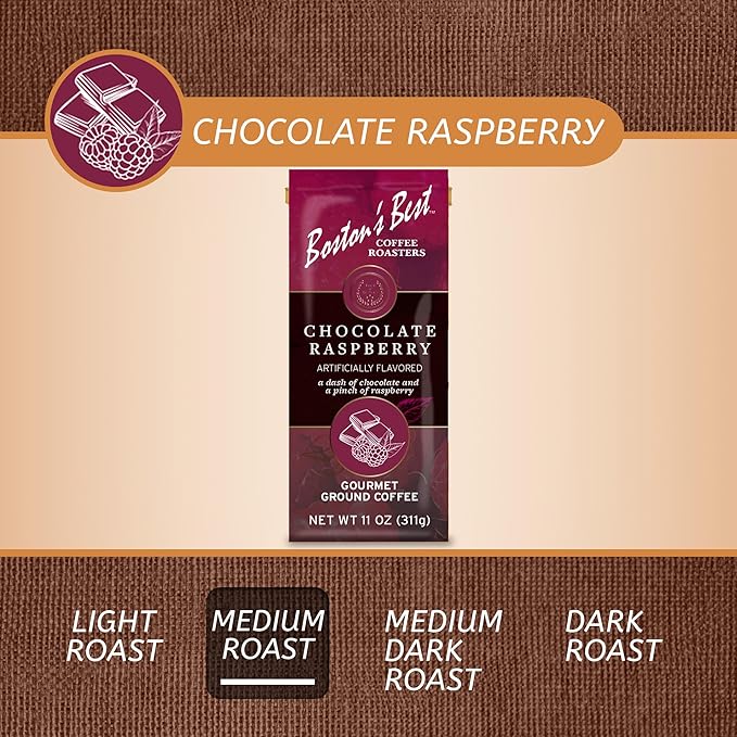 Boston???Best Gourmet Ground Coffee ??Chocolate Raspberry Flavored Coffee ??Medium Roast ??11 oz