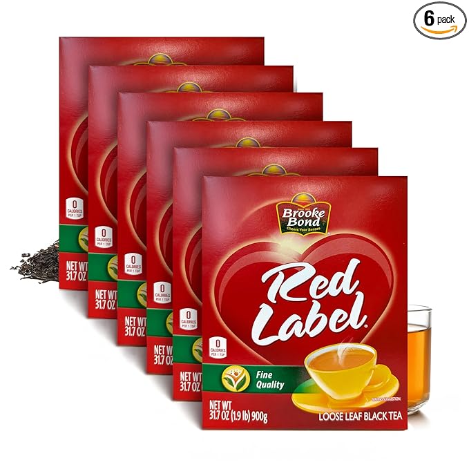 Brooke Bond Red Label | Premium Black Tea | Loose Leaf Tea | Rich Aroma | Compatible for Chai & Milk | 900 Grams (Pack of 6)