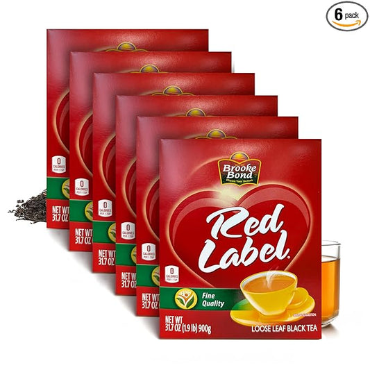 Brooke Bond Red Label | Premium Black Tea | Loose Leaf Tea | Rich Aroma | Compatible for Chai & Milk | 900 Grams (Pack of 6)