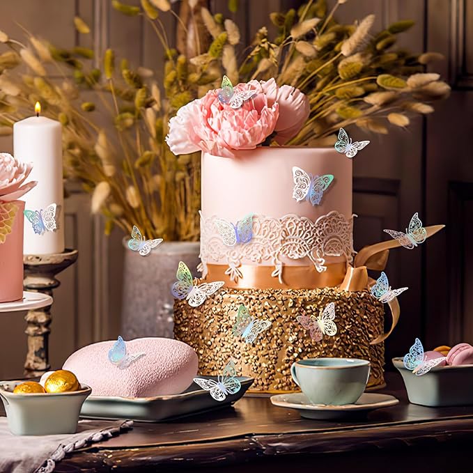 72 Pcs Butterfly Decorations - 3 Sizes, 3 Styles Wall Decor - Rainbow Silver