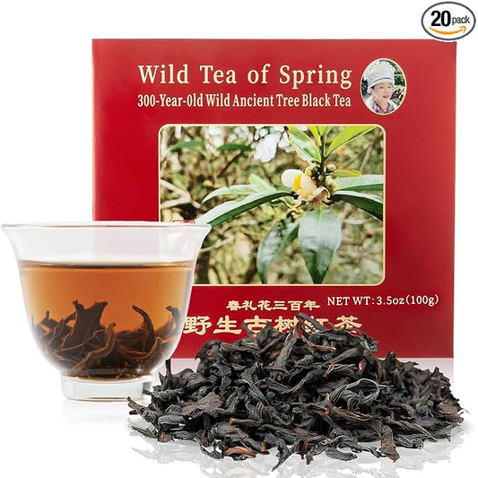The Spring Tea Premium Grade Ancient Tree Black Tea From Wild 300+ Year Old Tree, Loose Leaf with Individual Pack, Just harvested in Spring 2025, Exquisite, Handpicked, Gift Package, 3.5oz/100g