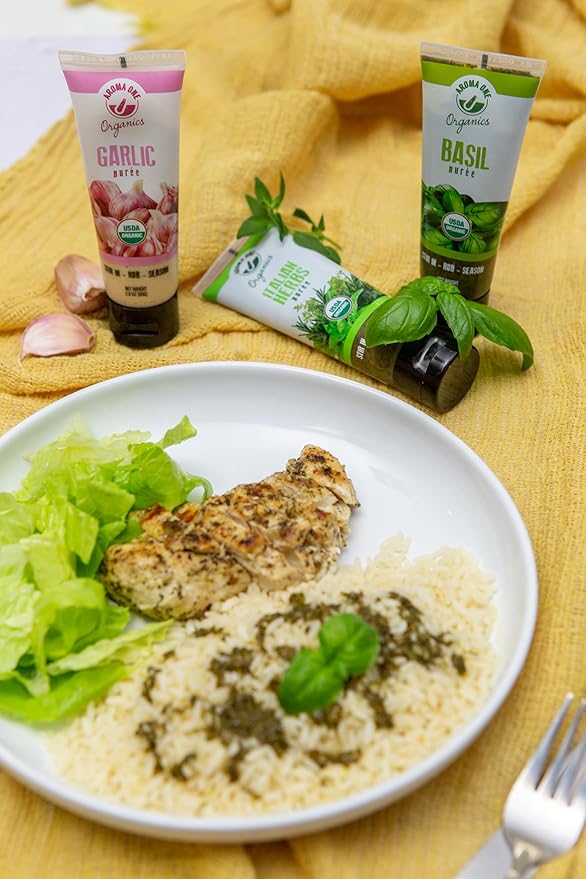 Aroma One Basil Puree Paste - Organic Herb Concentrate for Cooking, Seasoning & Sauces - Fresh Flavor Enhancer, Non-GMO, Gluten-Free, Vegan - Easy Squeeze Tube, Kitchen Must-Have - 80g (2-Pack)