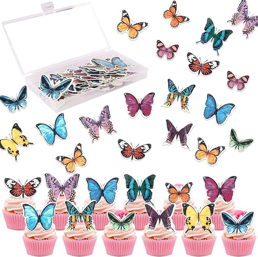Rsstarxi 60 Pack Edible Butterfly Cake Decorations, Wafer Paper Butterfly Cupcake Toppers Butterfly Birthday Party Decorations for Baby Shower Wedding Anniversary Party Decorations Supplies