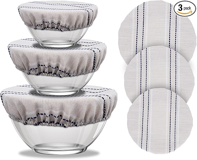 Reusable Bowl Covers for Bread Proofing, 9/10/13 Inches Bread Proofing Cover, 3 Pcs Linen Cotton Food Cover for Sourdough Proofing Basket, Food Storage Baking Supplies for Home Bakers