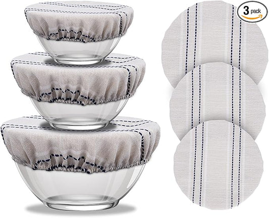 Reusable Bowl Covers for Bread Proofing, 9/10/13 Inches Bread Proofing Cover, 3 Pcs Linen Cotton Food Cover for Sourdough Proofing Basket, Food Storage Baking Supplies for Home Bakers