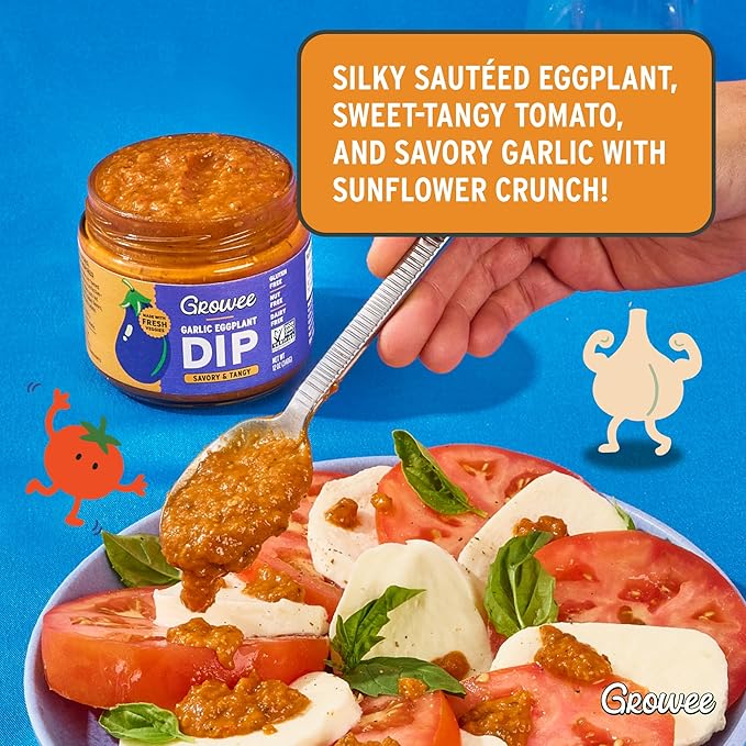 Growee Vegan Dip Pack ??Plant-Based Queso, Nut-Free, Mayo & Dressing Alternative ??Dairy-Free & Gluten-Free ??3 Flavor Variety: Red Pepper, Garlic Eggplant, Curry Zucchini