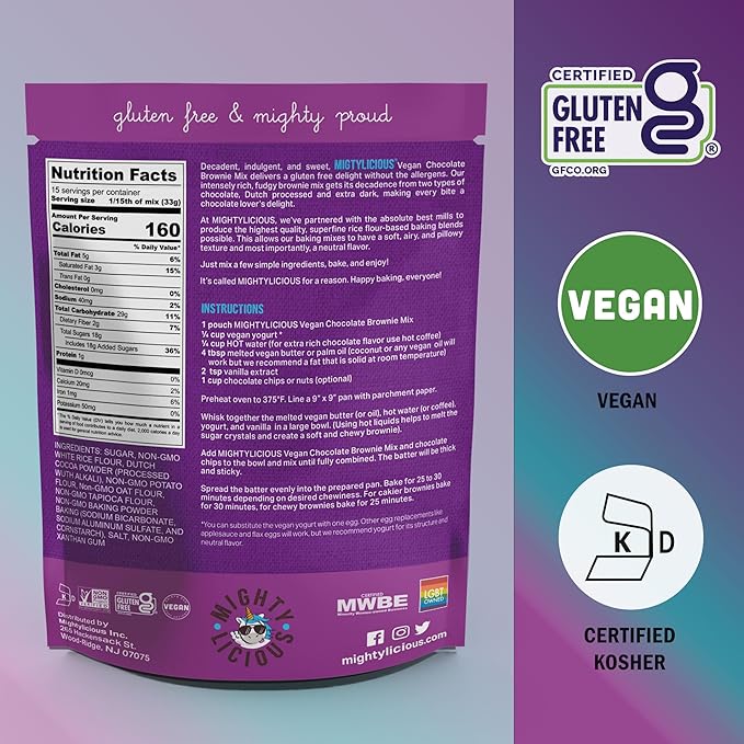 Mightylicious Chocolate Brownie Mix (Plant Based) ??Gluten-Free ??Non-GMO ??Egg-Free ??Kosher ??Dairy-Free ??Allergen Friendly ??Preservative Free ??Ideal for Baking ??3-Pack (52.5oz Total, 3.3lbs)