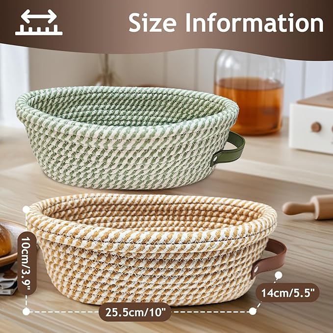 Banneton Bread Proofing Basket Set, Oval Sourdough Banneton Basket 10 inch,Handmade Sourdough Bread Basket with Covers 4 Liners for Artisan Bakers Starter Cotton Rope