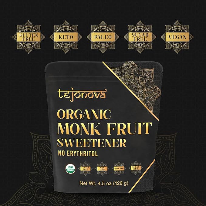Organic Monk Fruit Powder, Pure Monk Fruit Sweetener No Erythritol, Monkfruit Sweetener Pure