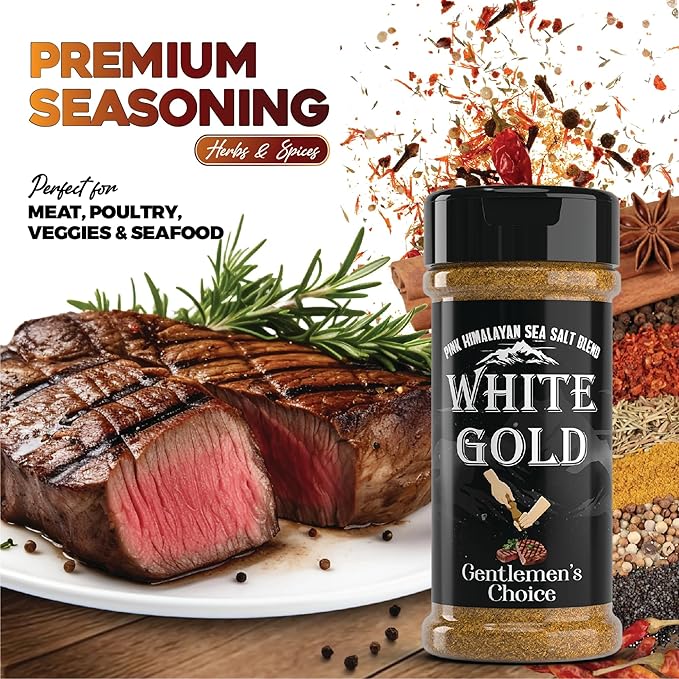 White Gold Seasoning - Gentlemen's Choice Pink Himalayan Sea Salt Blend - Gourmet All Purpose Seasoning & Rub for Meats & Vegetables, Natural Ingredients, Gluten-Free, Vegan, Keto Friendly
