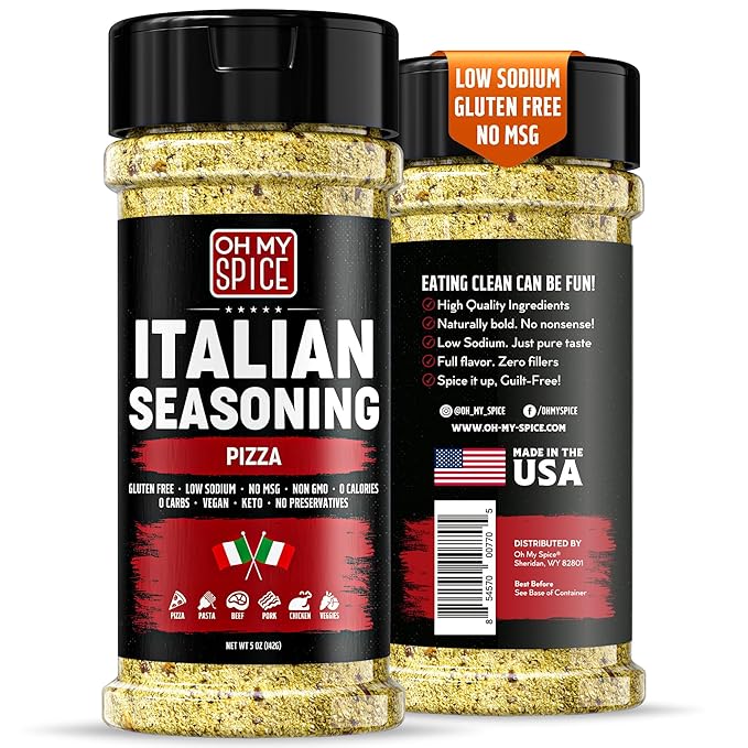 Italian Seasoning Blend Pizza Spice Mix - Gluten Free & Low Sodium Pizza Seasoning for Bruschetta & Spaghetti. Mediterranean Herbs Seasonings for Italian Food. Herbs Toppings for Pasta & Beef. 5oz