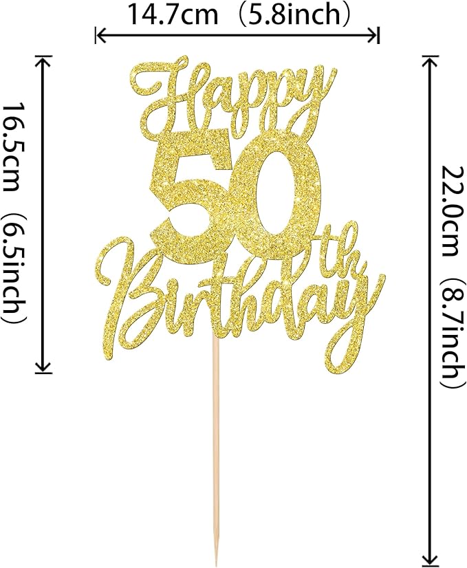 1 PCS Happy 50th Birthday Cake Topper Glitter Cheers to 50 Years Birthday Cake Pick Fifty Hello 50 Fabulous Cake Decoration for Happy 50th Birthday Anniversary Party Decorations Supplies Gold
