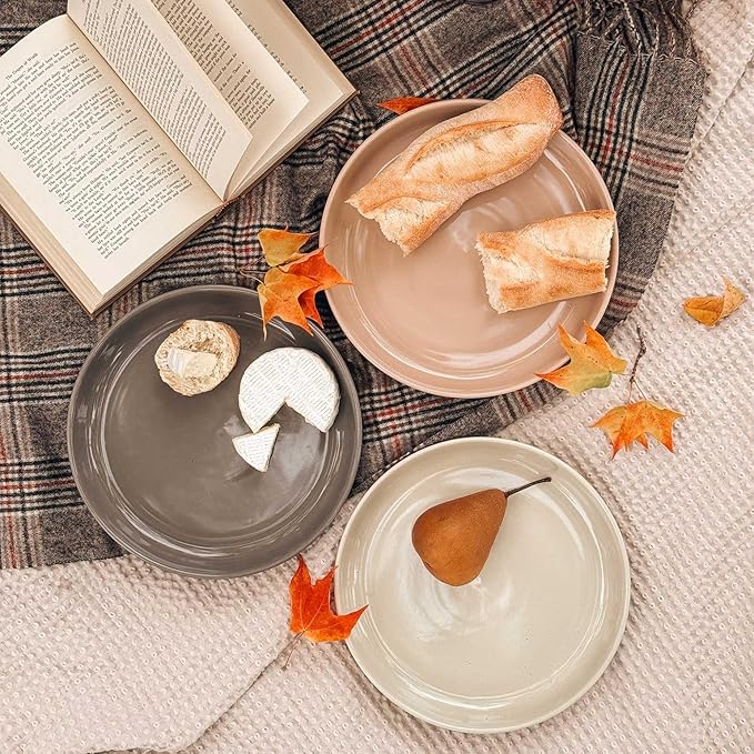 Mora Ceramic Flat Pasta Bowl Set of 4-35oz, Microwave Safe Plate with High Edge for Kitchen and Eating, Large Wide Bowls/Plates for Serving Dinner, Salad, etc- Neutrals