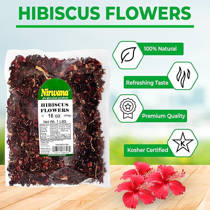 Premium Dried Hibiscus Flowers ??Whole Flower Petals for Herbal Infusions, Loose Leaf Blends, and Culinary Use ??Great with Dandelion Root, Raspberry Leaf, and More (16oz)