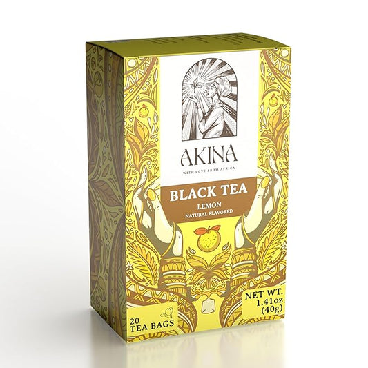 Akina Single-Origin Lemon Black Tea Bags | 100% Naturally Flavored Fruit Tea, Kenyan Origin, Gourmet (20 Envelope Bags, 40g)