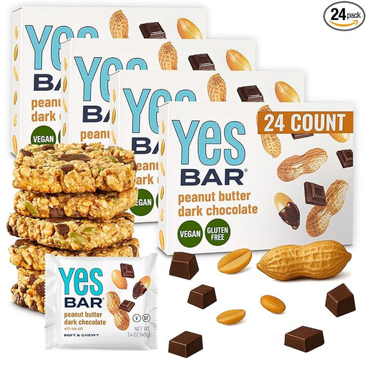 The YES Bar ??Peanut Butter Dark Chocolate ??Plant Based Protein, Decadent Snack Bar ??Vegan, Paleo, Gluten Free, Dairy Free, Low Sugar, Healthy Snack, Breakfast, Low Carb, Keto Friendly (24 Count)