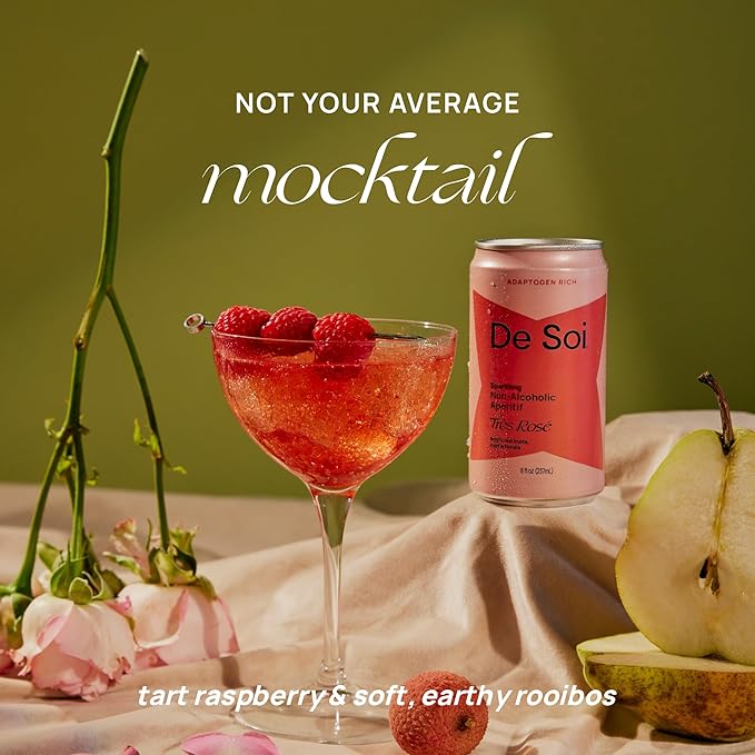 De Soi Très Rosé Mocktails NA Drinks 8 fl oz (12-pack) - Adaptogen Drink, Sparkling Drink with Calming Botanicals, Mocktail Drinks, Gluten Free, No Artificial Flavors