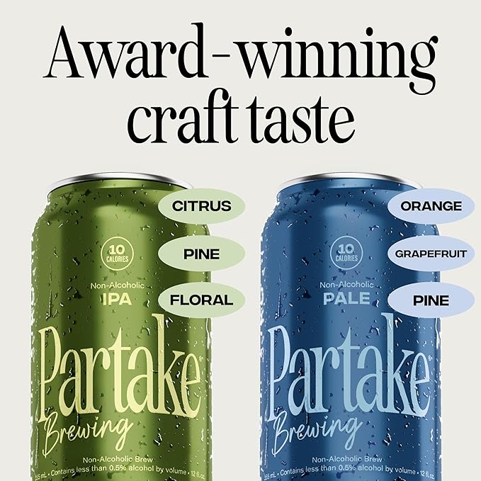 Partake Brewing Craft Non Alcoholic Beer, Variety Pack x 12 Fl Oz Cans - Low Calorie & Carb, No Sugar, All Natural Ingredients - Award-Winning Taste, Non Alcoholic Beer Without the Empty Calories
