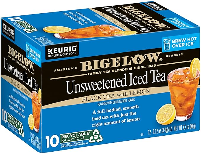 Bigelow Unsweetened Iced Black Tea with Lemon K Cups Pods, 10 Count (Pack of 6), 60 K Cup Pods Total
