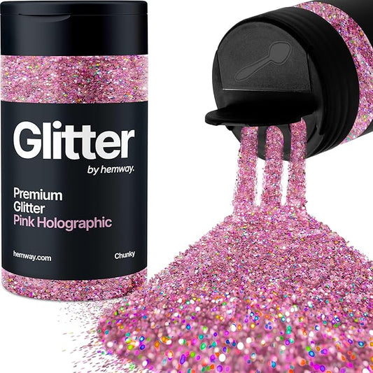 Hemway Premium Glitter Shaker - Pink Holographic | 130g Chunky Metallic Flake Sequins for Resin & Epoxy Crafts | Craft Supplies for Tumblers, Festival, Art